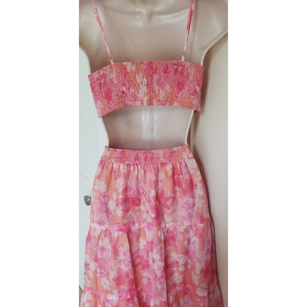 NEW DEE ELLY BEATRICE SIDE CUT OUT FLORAL PINK DRESS SZ MEDIUM - Picture 9 of 13